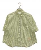 ENFOLDエンフォルド）の古着「SOLID NEON STRIPE SHIRT」｜グリーン×グレー